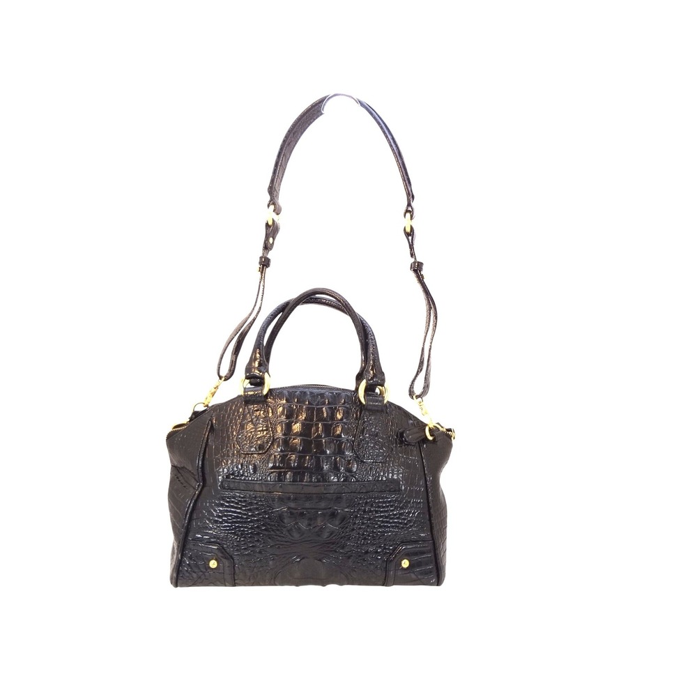 Brahmin Dusbury Satchel Medium Black‎ Fair Croc Embossed Leather Gold Hardware